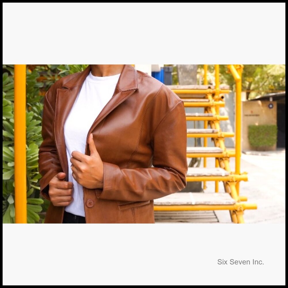 Oversized Lambskin Leather Blazer Women Business Casual Coat - Picture 7 of 7